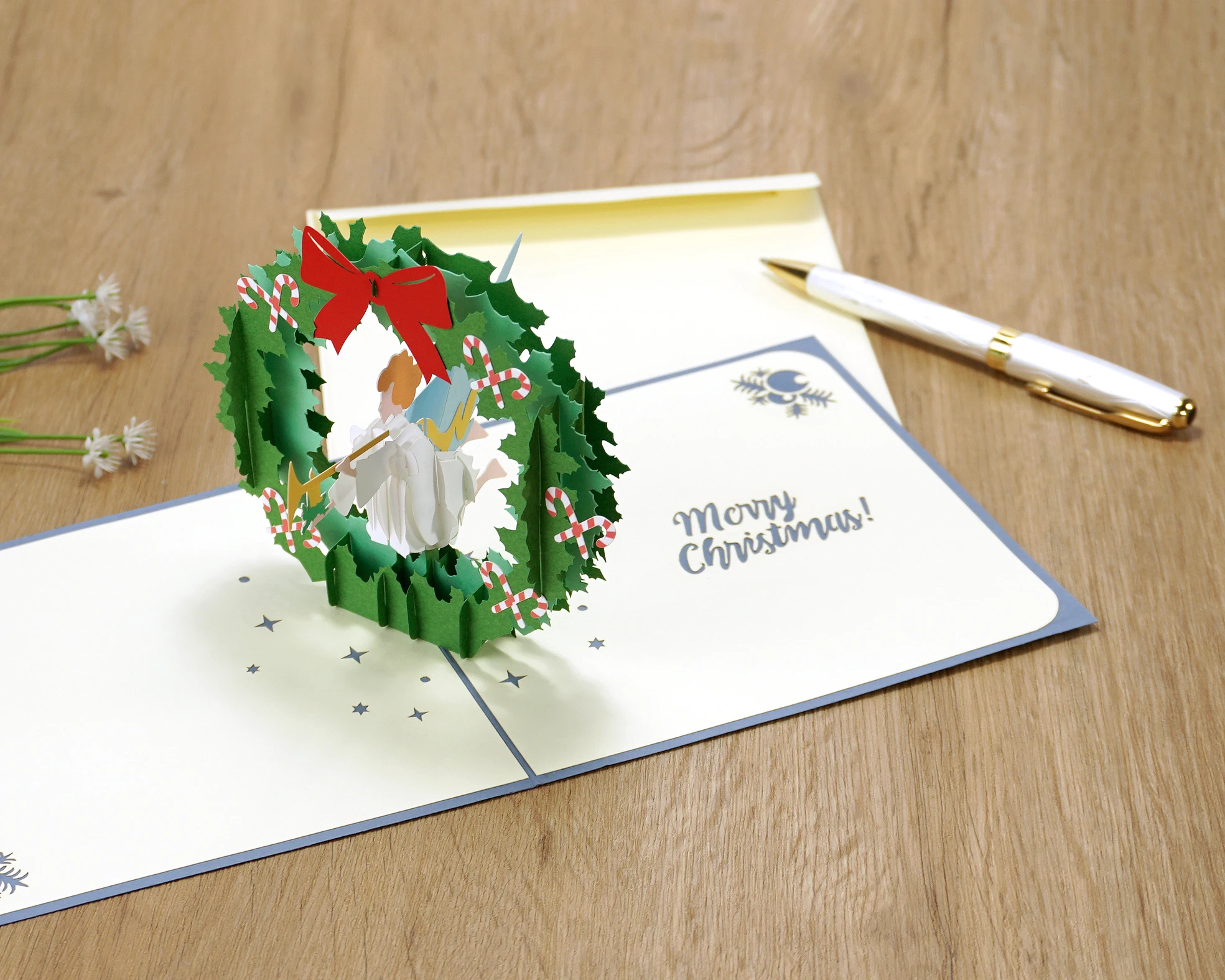 Good Price Vietnam Manufacturer Round Circle With White Fairy Christmas Greeting Cards Handmade Wholesale