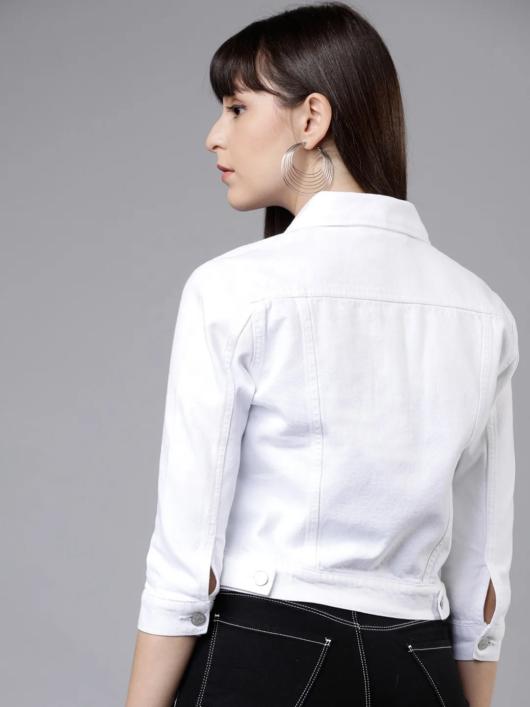 Custom Fashion  white Denim Jacket New Dual Pocket Clothing Washed Sequin Denim Jacket Women Made In Pakistan