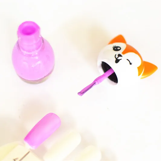 Private Label Cute Cat Shape Kids Nail Polish 5ml Sequin Twin Gel Nail Polish Set Kits With Color Box