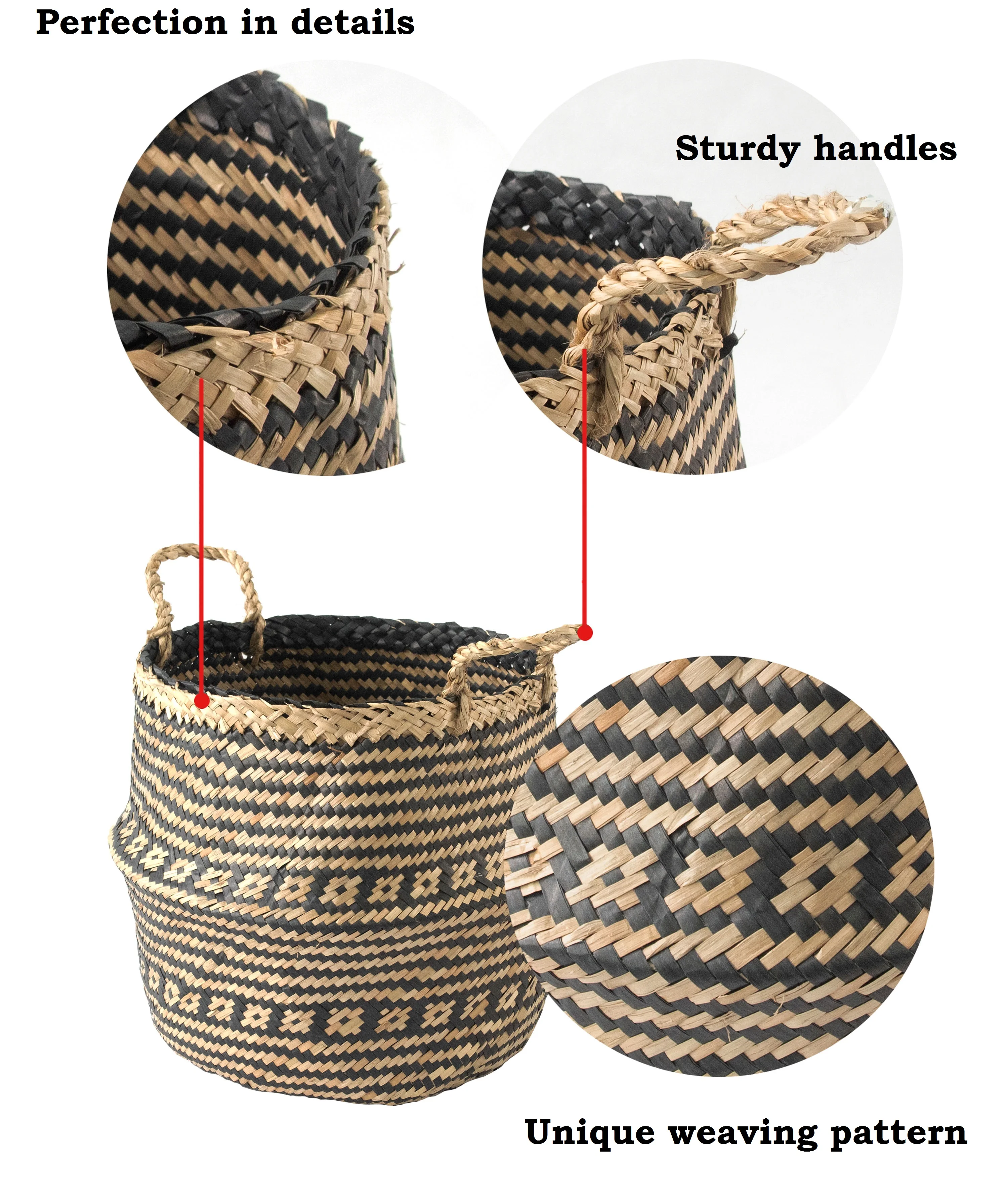 Seagrass Rattan Handmade Belly Basket Planter Storage Basket - High Quality Woven Wicker Belly Toy Laundry Basket from Vietnam