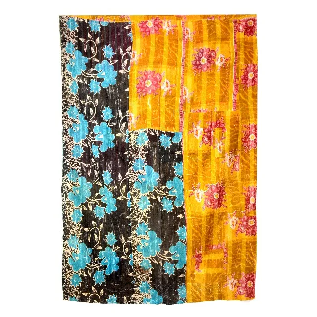 Indian Handmade Vintage Kantha Quilt Printed Bedcover Cotton Blanket Gudari Vintage Kantha Quilt
