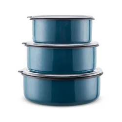 Bowl Triple Set Storage Enamel Salad Bowl Packaging Cup Three Pieces Bowl Stainless Steel Double Round Shape Kitchenware