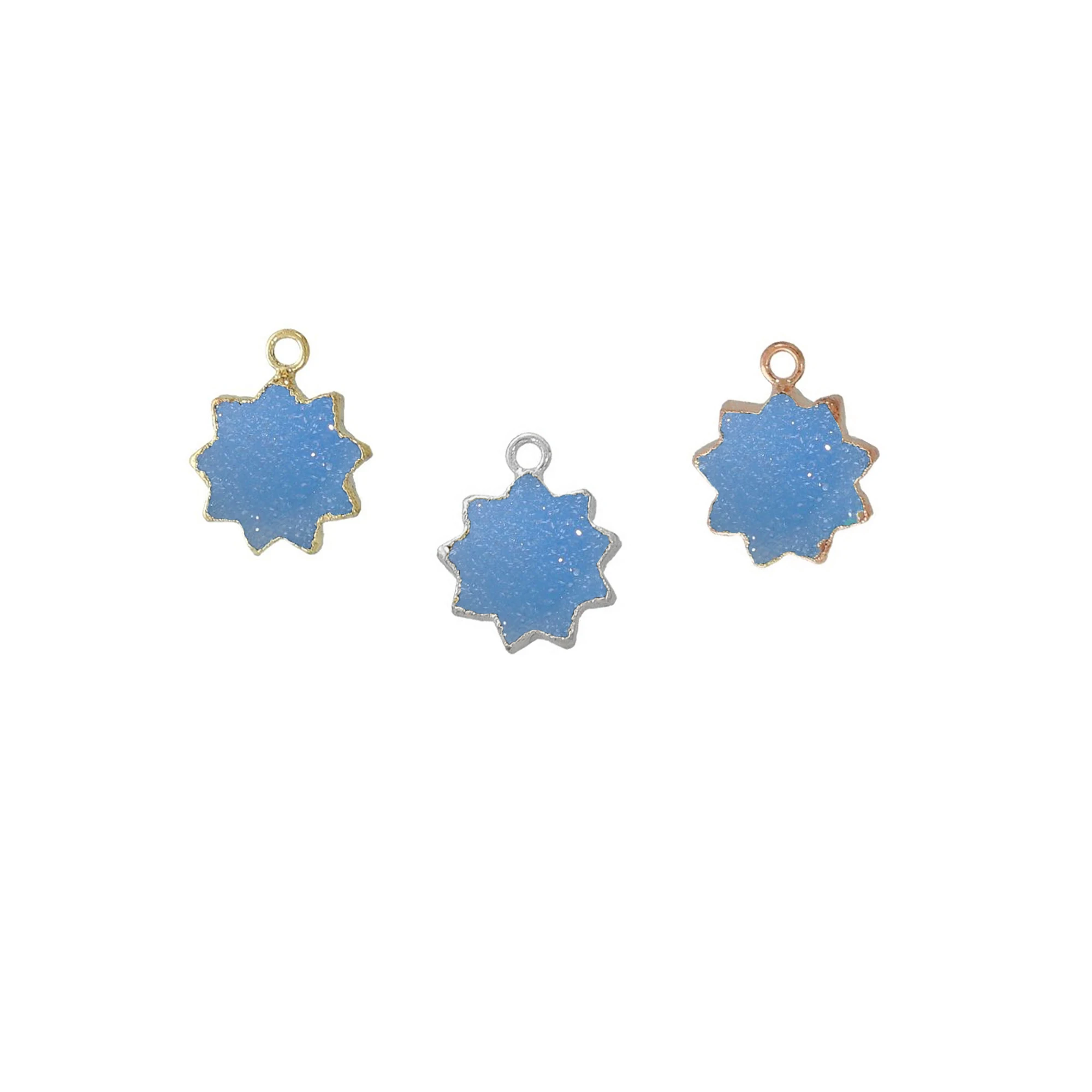 
Blue Druzy Gemstone Gold Electroplated Sun Shape Pendant Jewelry GS-06 