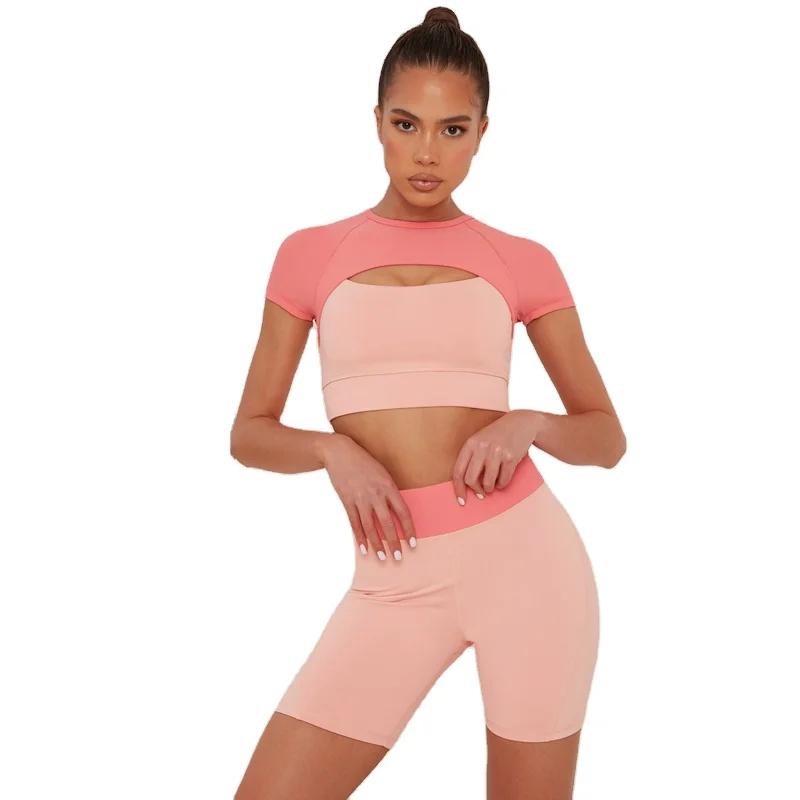Outfits Sport Set Sleeveless Sweatshirt Short Pant Cropped Jogger Set For Women Halter Back 2 Piece Sport Wear