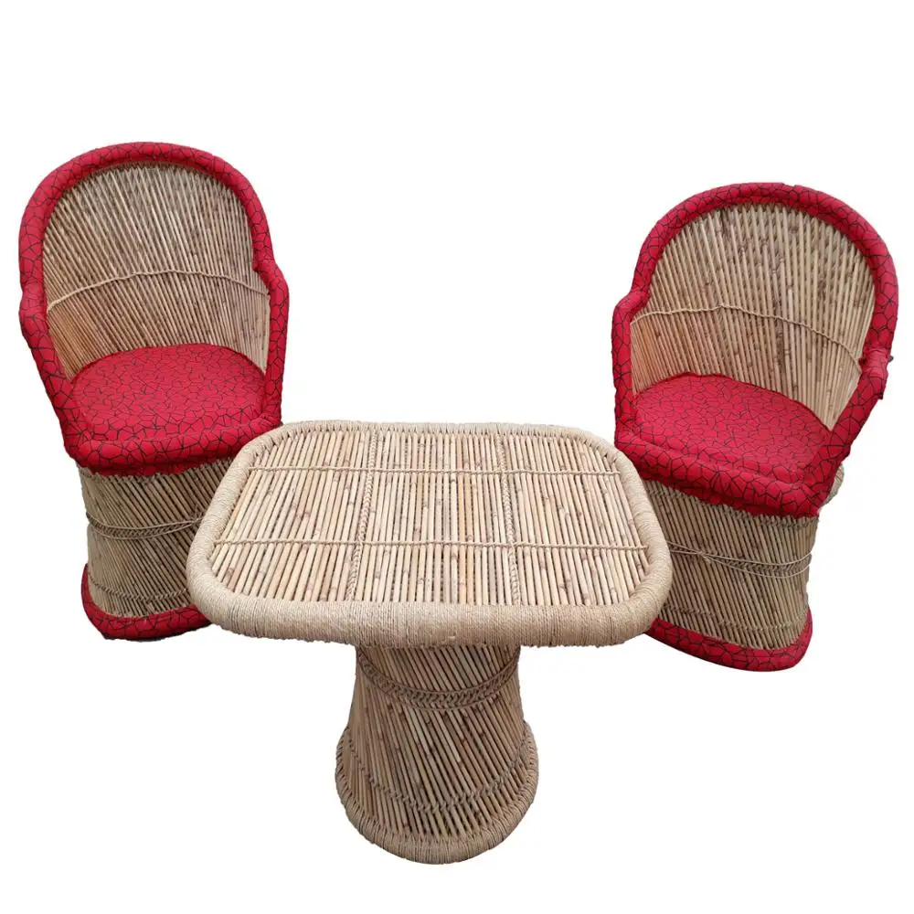 Natural Bamboo Chair Table Set Colorful Cheap Vintage Wood Leather With Table For Living Room Dining Garden Chairs Furniture Set