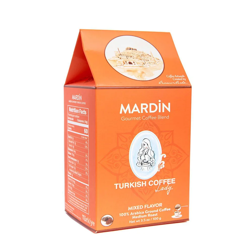 Turkish Coffee Lady Mardin Gourmet Coffee Blend 100g Mixed Flavor 100% Arabica Ground Coffee Medium Roast
