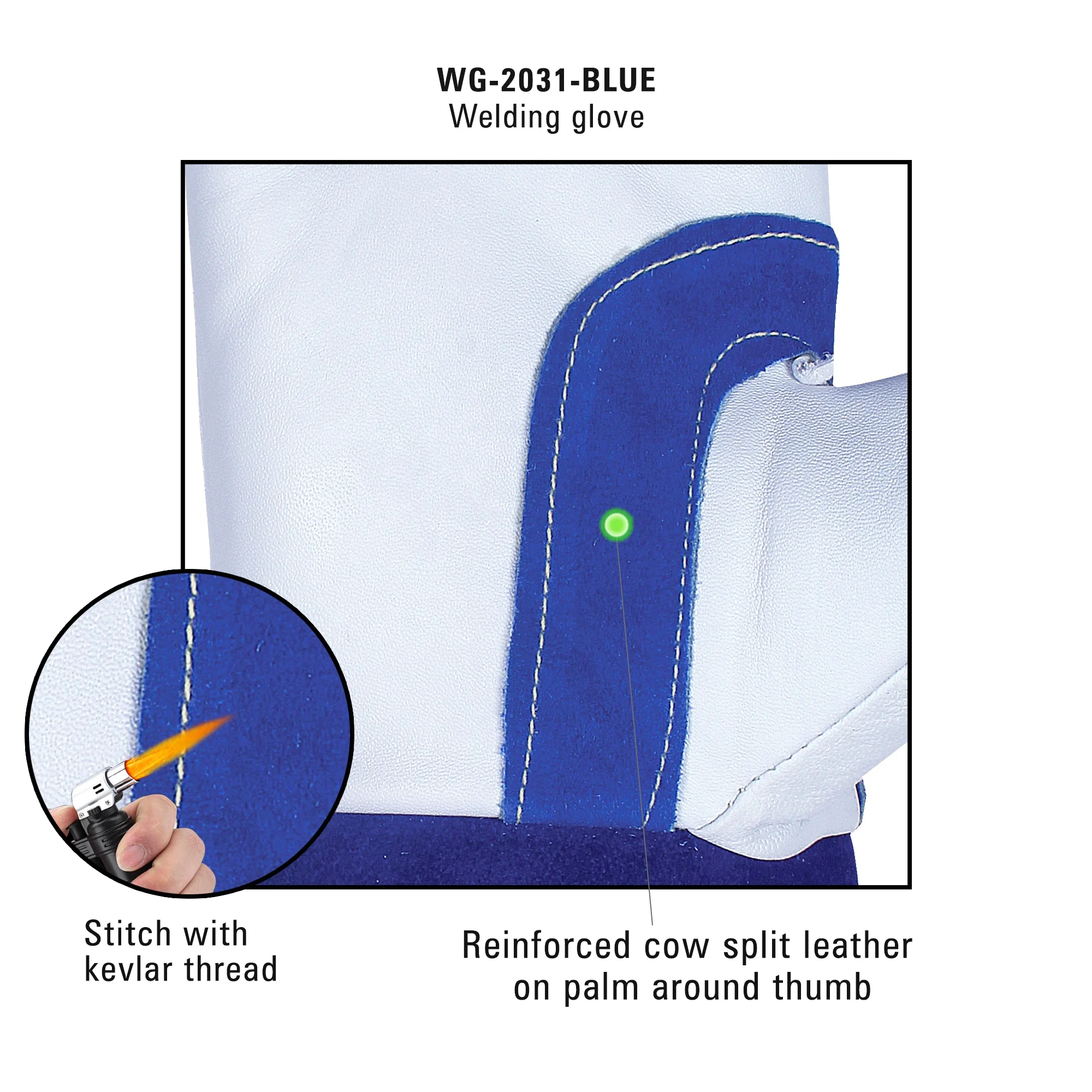 Blue Welding Gloves Spark Proof Welders Gloves for TIG Arc Reusable Flexible Sheepskin Leather Welders Gloves