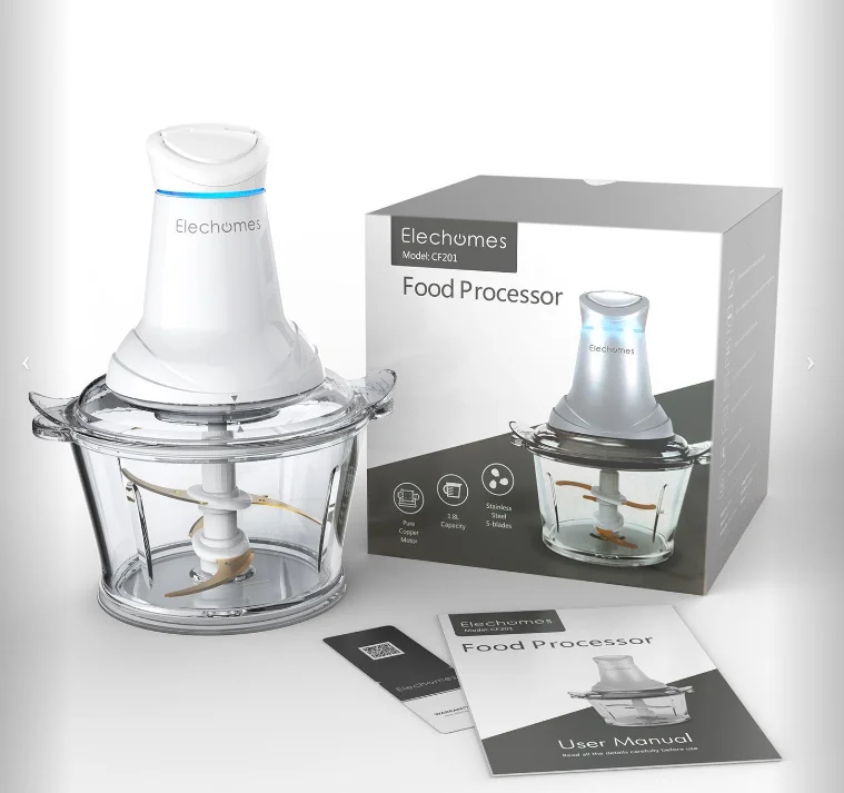 Пищевой измельчитель-элехомы 1,8 л, пищевой комбайн со стеклянной чашей с 4 S-образными лезвиями с титановым покрытием, 2 скоростных режима, двигатель 300 Вт