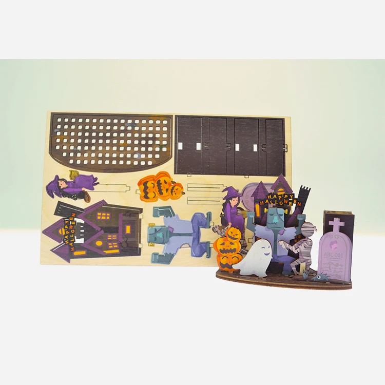 Cute Halloween Spooky Wooden Decorations Assembly High Quality Pen Holder Decoration for Halloween