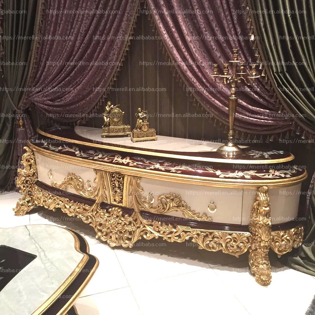 Arab design solid curve wood Villa living room antique cabinet TV stand