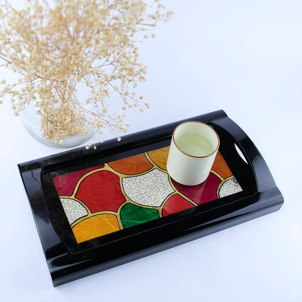 
Vietnam Design Hot Trend Lacquer Wooden Tray Home Restaurant Serving Trays Handle For Kitchen 