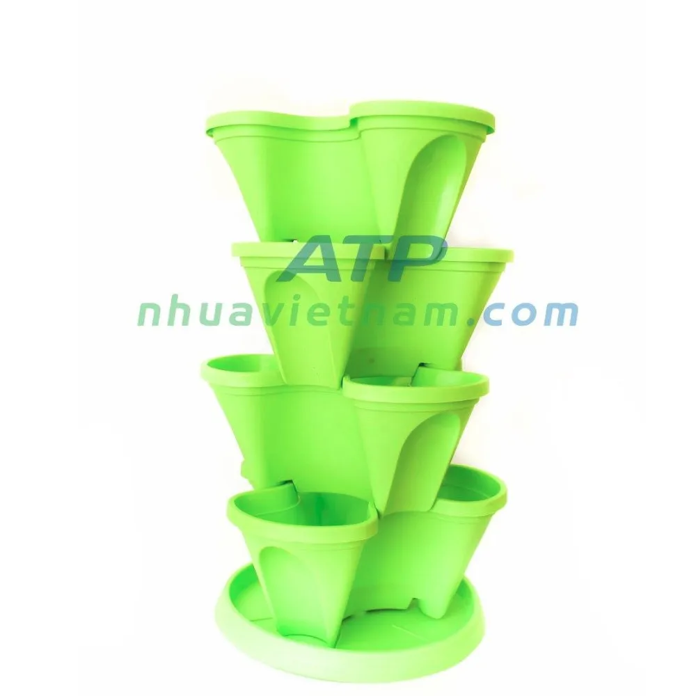 Tower Flower Pot Plant Home Decoration Stackable Triangular Plastic Floor Modern Balcony, Garden Used with Flower/green