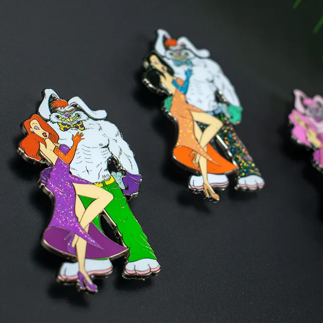 Top Factory Wholesale Custom Metal beauty and the beast badge Classic Anime Style Golden pine powder Hard Lapel Pins