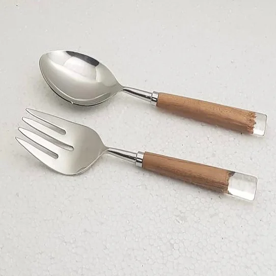 Best Quality Stainless Steel Salad Server With Acrylic Handle Portuguese Cutlery Rainbow Polished Cutlery At Wholesale Price