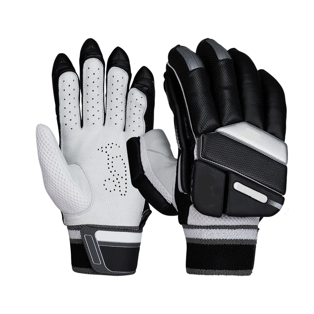 Черные и белые кожаные перчатки для Крикета