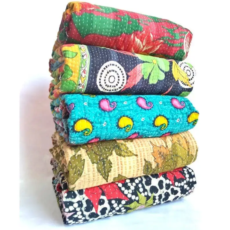 Wholesale Lot Of Indian Vintage Kantha Quilt Handmade Throw Reversible Blanket Bedspread Cotton Fabric BOHEMIAN quilt