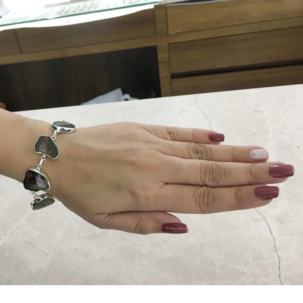 Handcrafted Fantastic Look Indian Silver Jewelry Watermelon Tourmaline Wholesale Silver Multi Tourmaline Silver Beads Bracelet