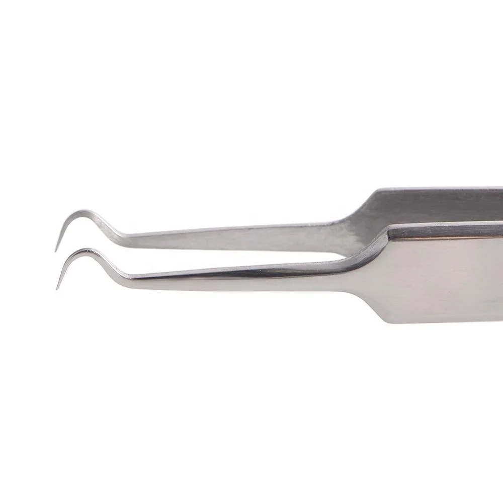 High Quality Stainless Steel OEM Private Label Silver Color Professional Use Hook Tip Needle Acne Extractor Tweezers