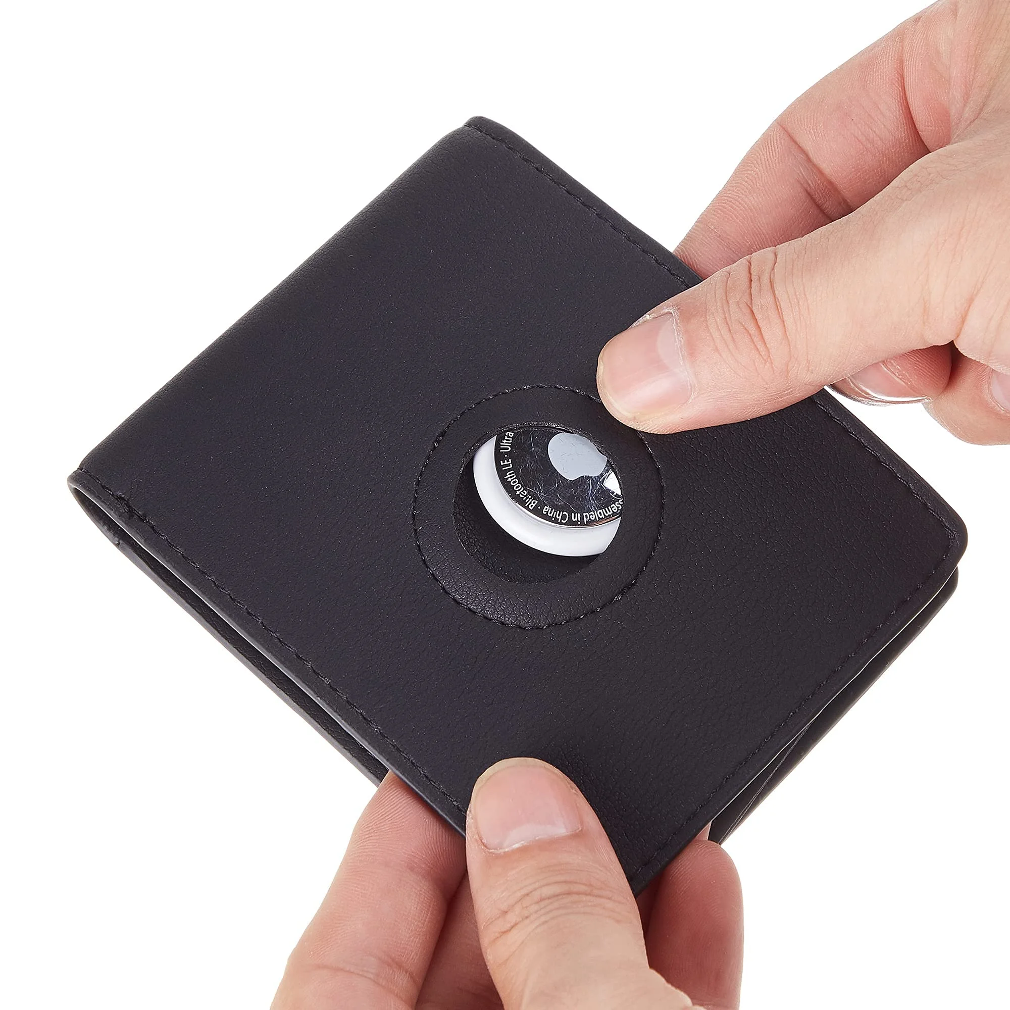 Air Tag Wallet Holder, Large Bifold Mens Wallet for AirTag RFID Blocking with 2 ID Windows and Integrated Holder for AirTag