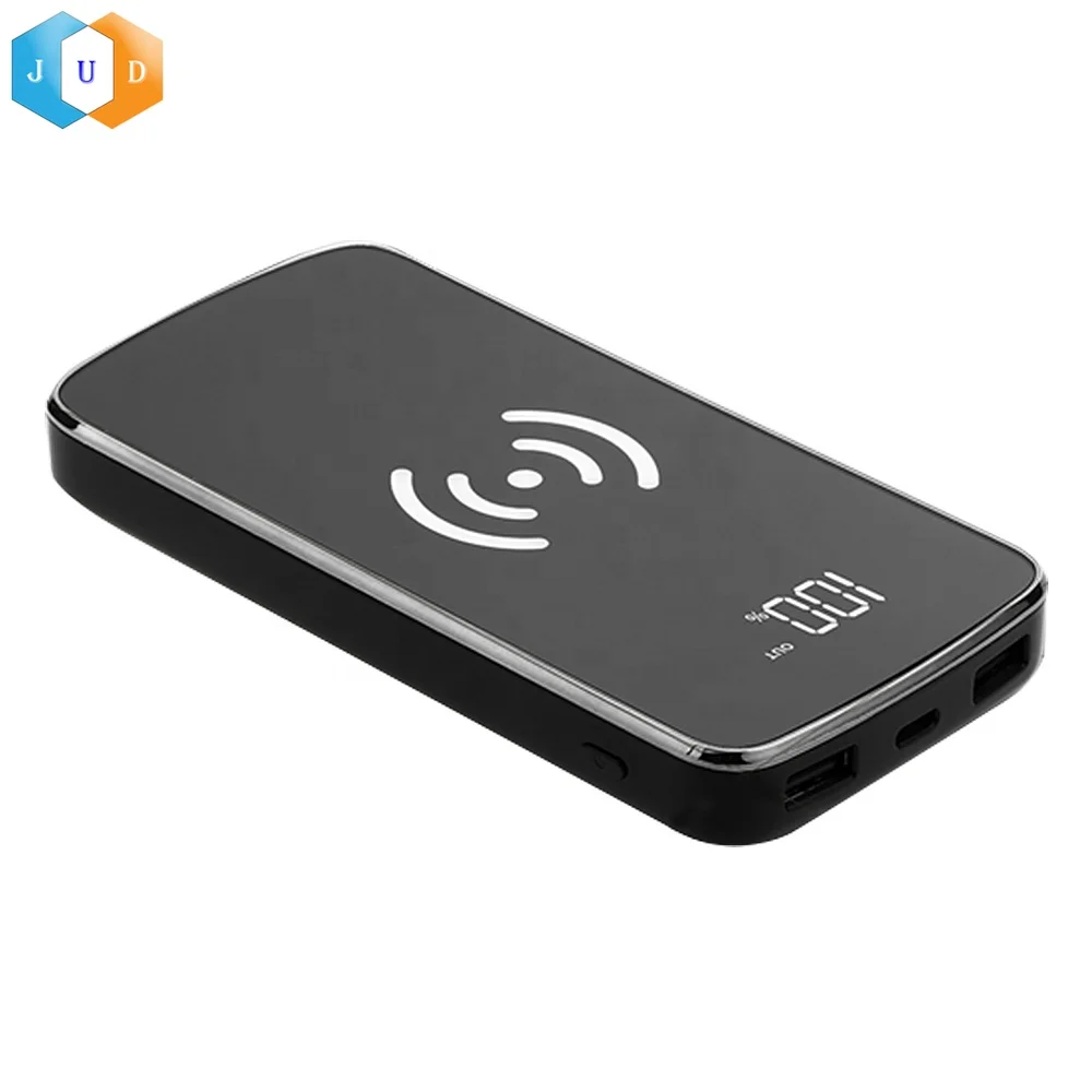 2022 Factory Price Fast Charge Mirror Surface LCD Wireless 10000mAh Power bank Portable, Type-C Wireless Mobile Power Bank