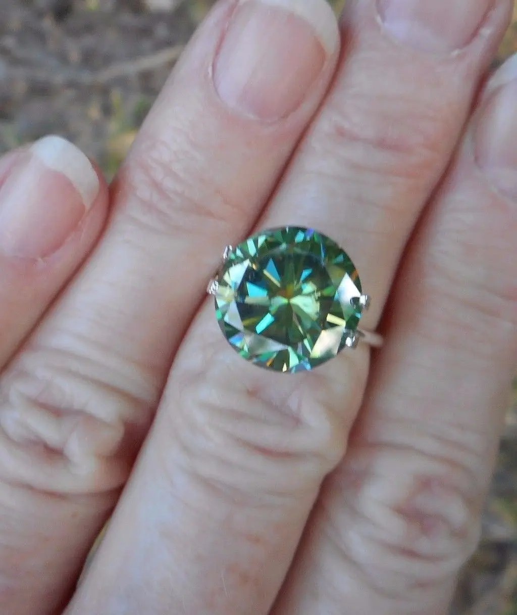 6.50mm Green Moissanite Diamond 1CT Round Excellent Cut VVS1 Clarity Certified Gold Ring Jewelry Making Green Moissanite Diamond