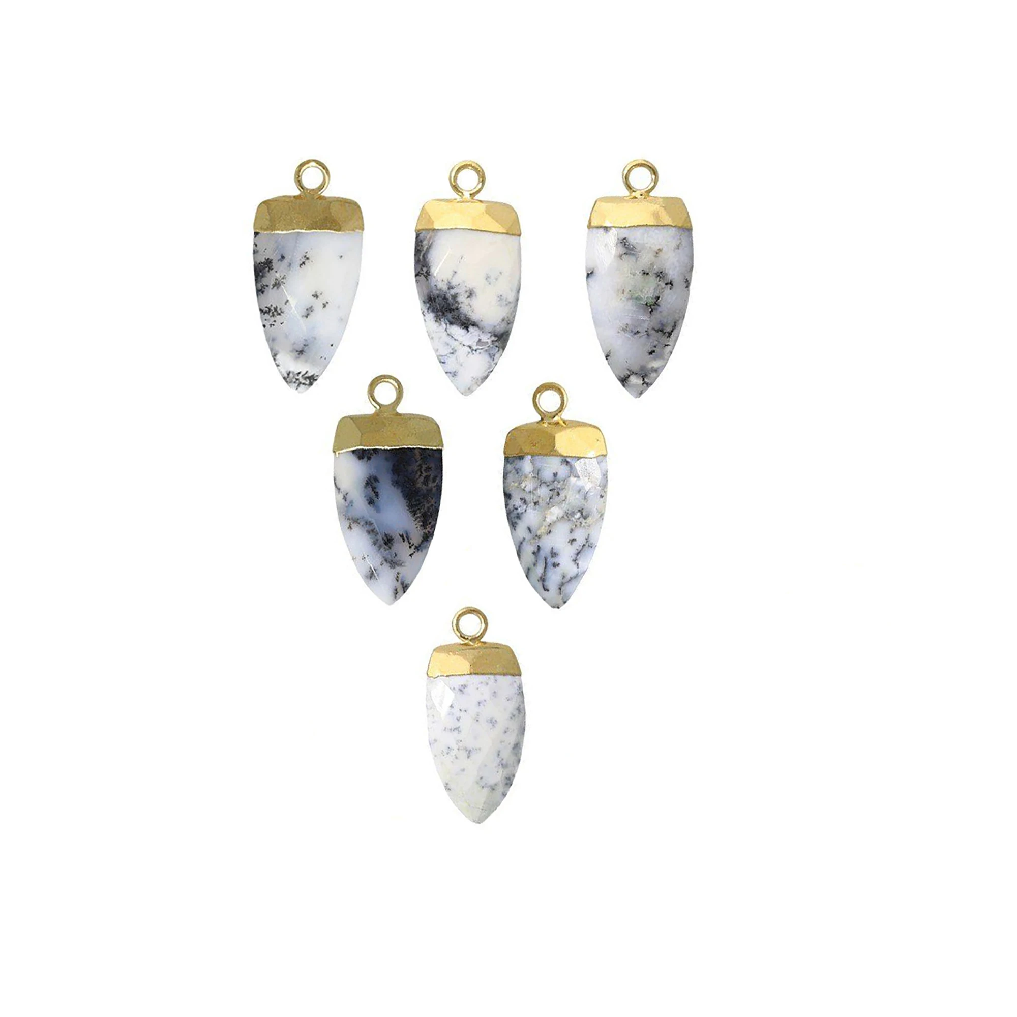 
Dendrite Opal Gemstone Gold Electroplated Half Marquise Shape Pendant Jewelry GH-11 