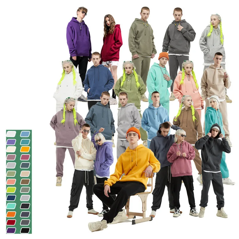 2021 Wholesale High Quality Custom Hoodies Solid Color Unisex 330gsm Oversized Blank Fleece Hoodie For Men