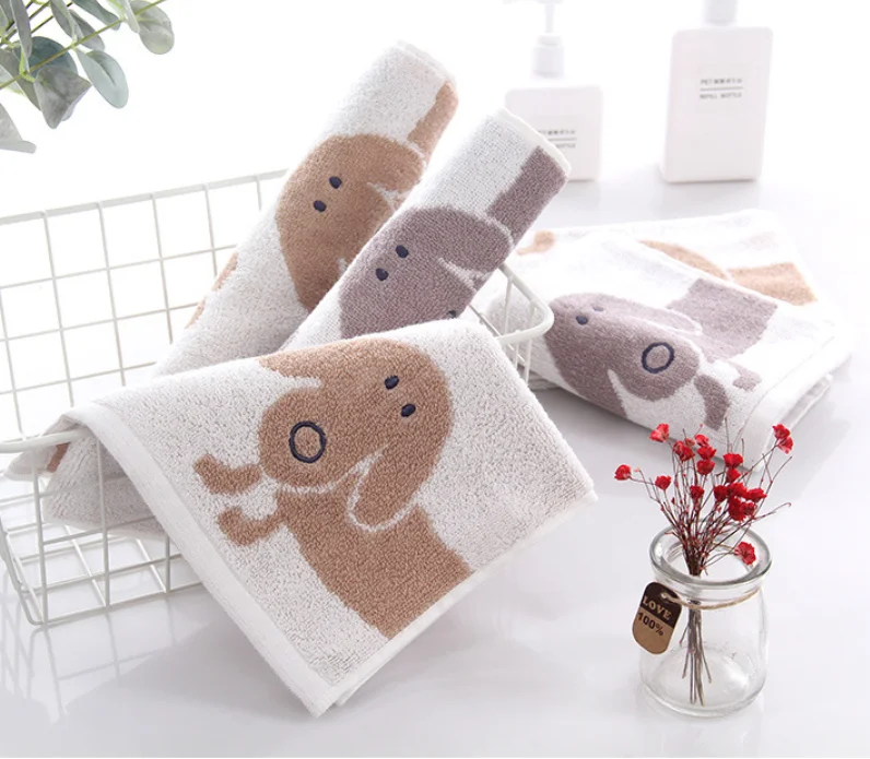 
wholesale soft water absorption lovely animal dog jacquard 100% cotton baby face towel hand towels gift 