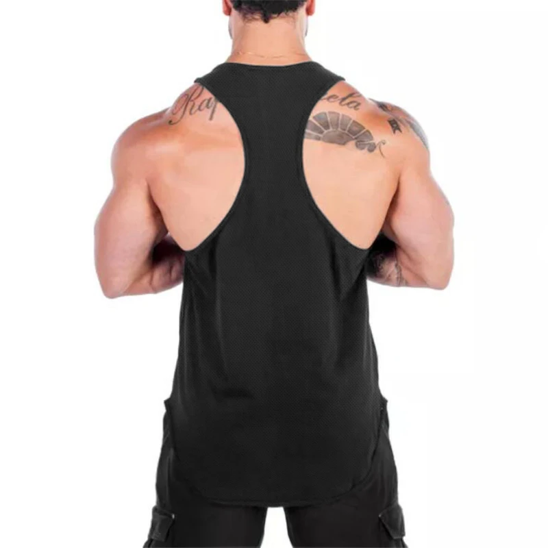Drop shipping mesh polyester athletic wear gym stringer vest mens bodybuilding fitness tank tops