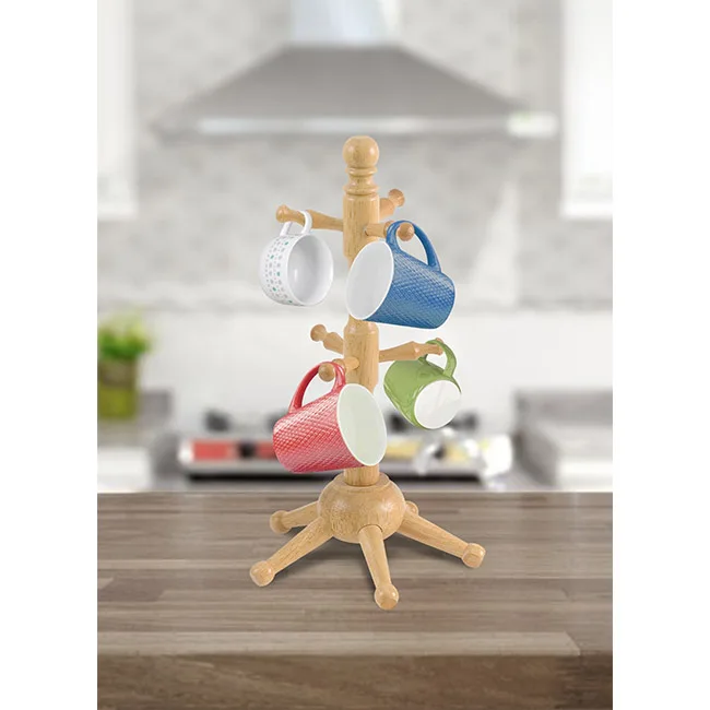 Stable & Sturdy Environmental Friendly Anti-slip Wooden Cup Holder Allow To Hang 6 Cups Either Square or Circular