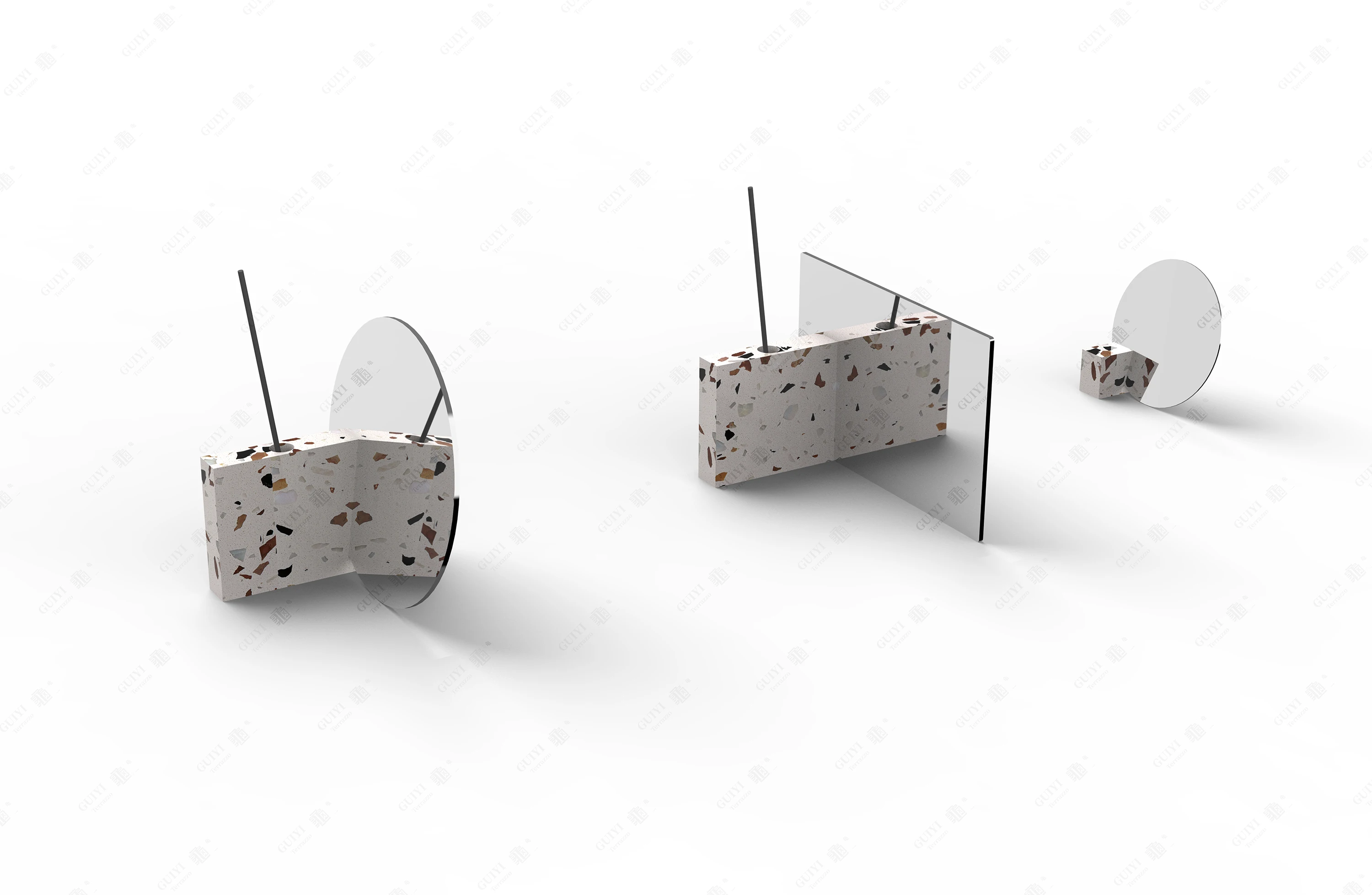 Fashionable design terrazzo furniture round snail decorative mirror and small black holder for home