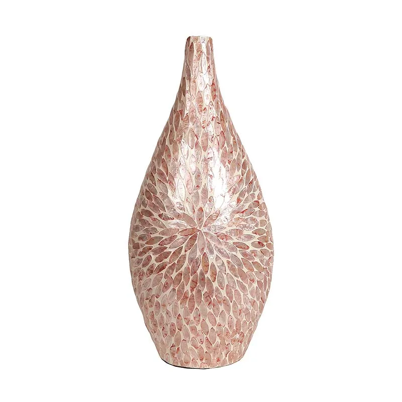 Flora set vase decor mother of pearl inlay flower vases brown capiz shell vase high quality wholesale