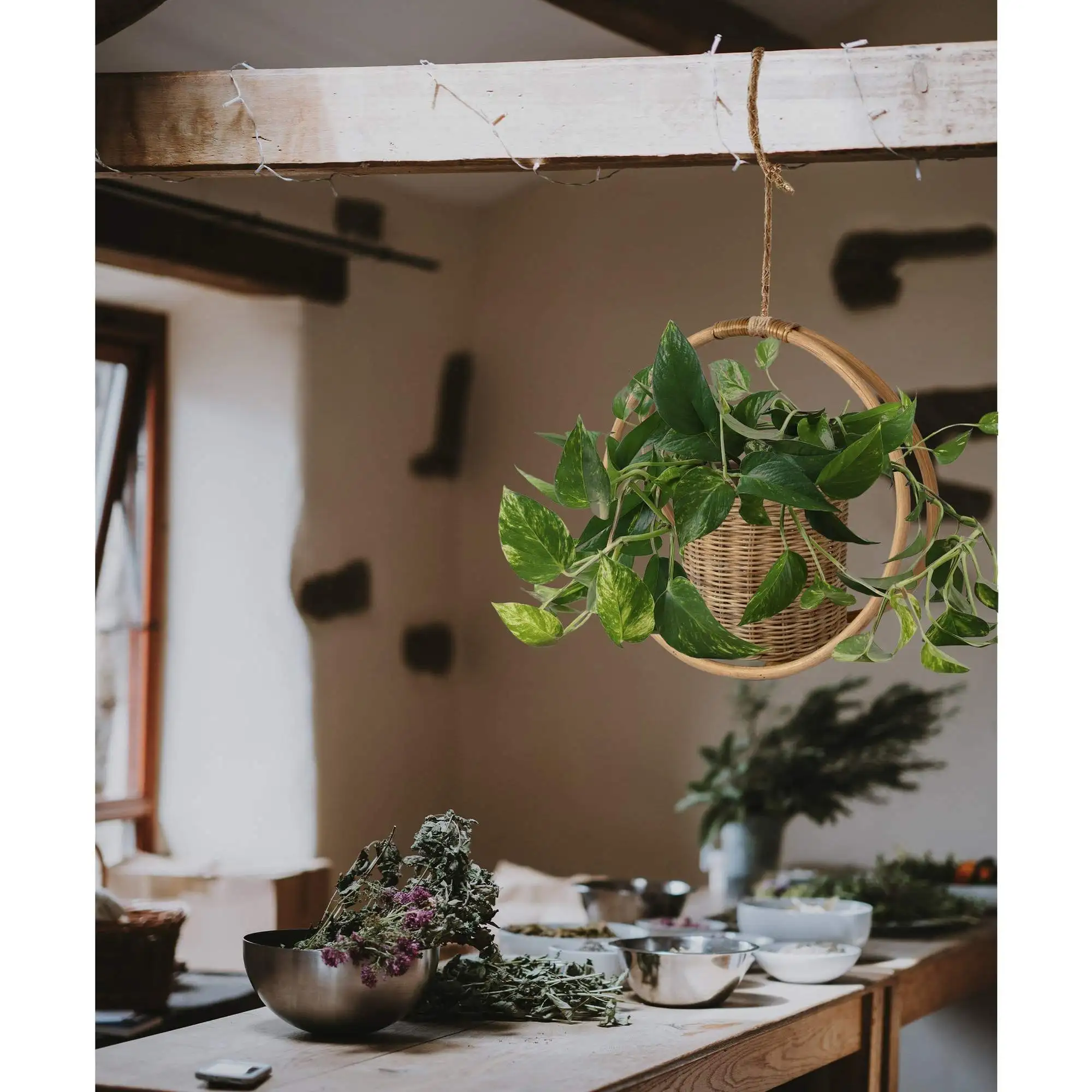 Вьетнамская оптовая продажа милый бамбуковый горшок для цветов ручной работы круглая форма подвесная корзина