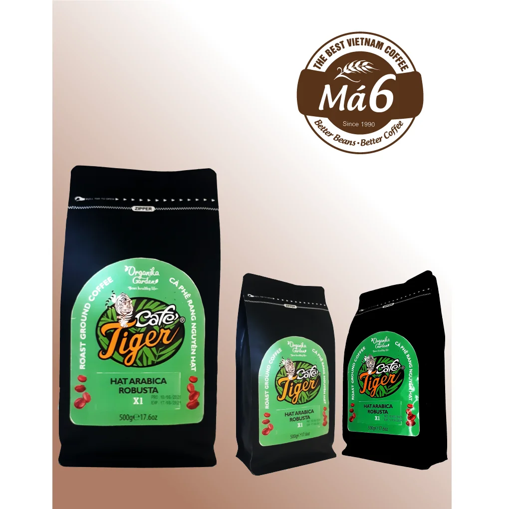 Vietnam Premium Quality MEDIUM ROAST Sugar-Free Bag Packaging CAFE TIGER - ARABICA ROBUSTA - WHOLE BEAN