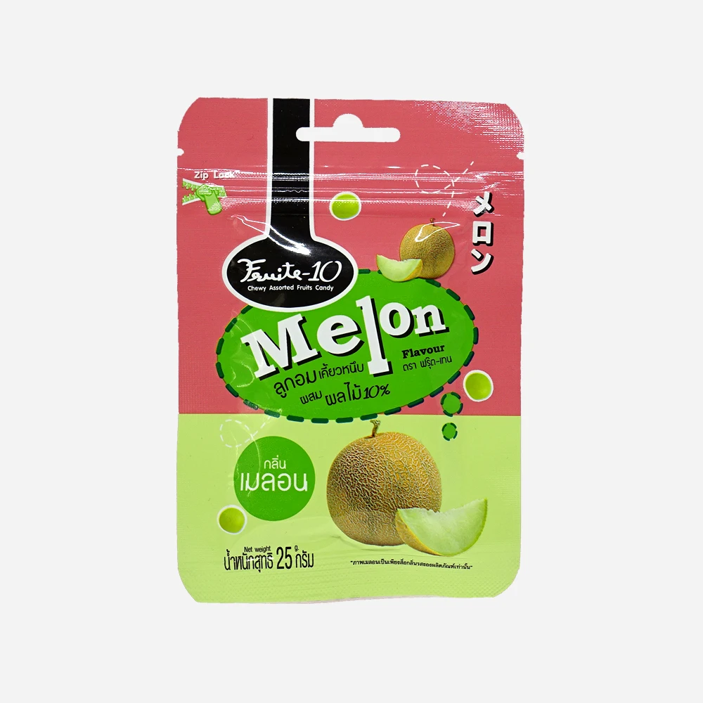 FRUITE10 Chewy Assorted Fruit Candy Melon Flavor Unit Sachet Package Serving 25g Jelly Bean Candy