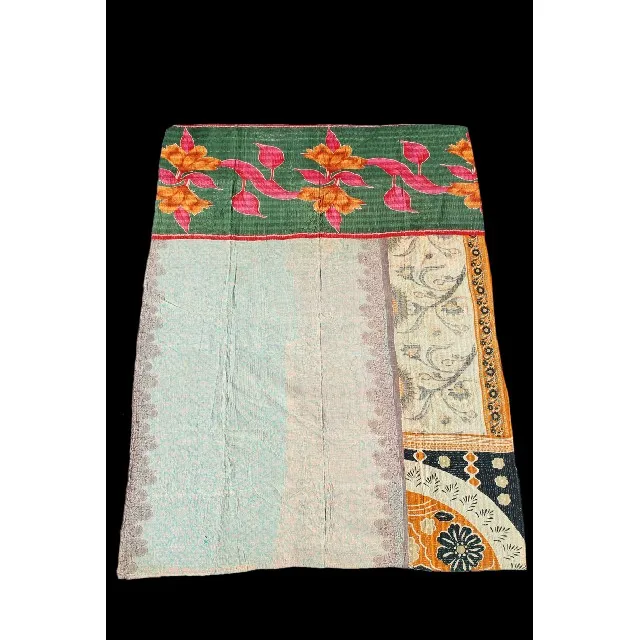 Vintage Reversible Kantha Quilt Bohemian Handstitched Block Print Dual-Sided Bedding Sets with Cotton Filling for Hotel Use