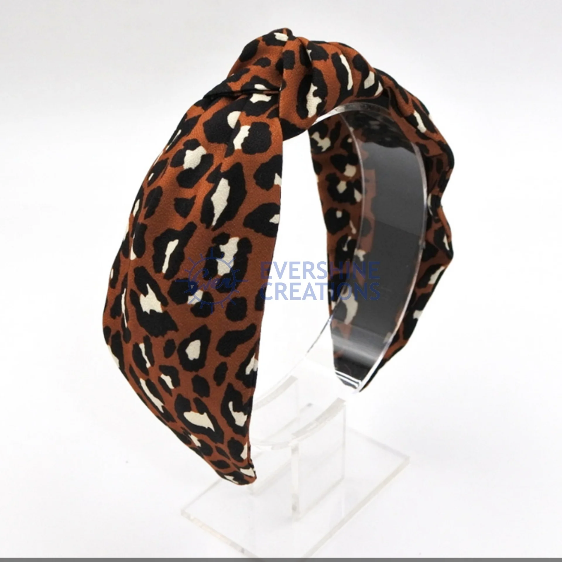
HAIR ACCESSORY POLYESTER HEADBAND WITH KNOT - BROWN COLOR WITH ANIMAL SPOTS 