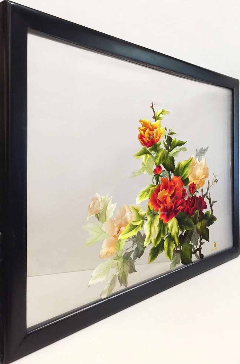 
Wholesale Vietnam Manufactuers The Peony Flower Paintings Two Sides Hand Embroidery Artworks 