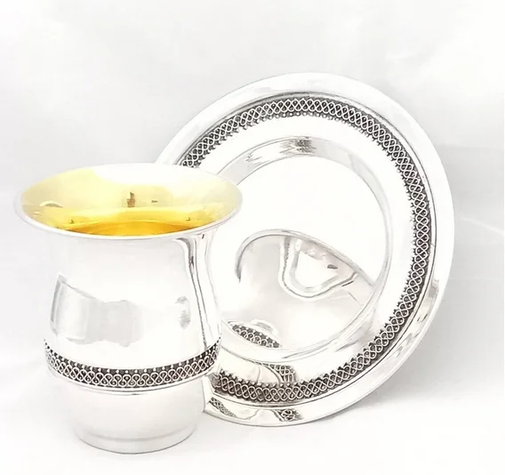 Кубок из серебра 925 пробы KIDDUSH с уникальным дизайном и покрытием филигранный дизайн Сделано в