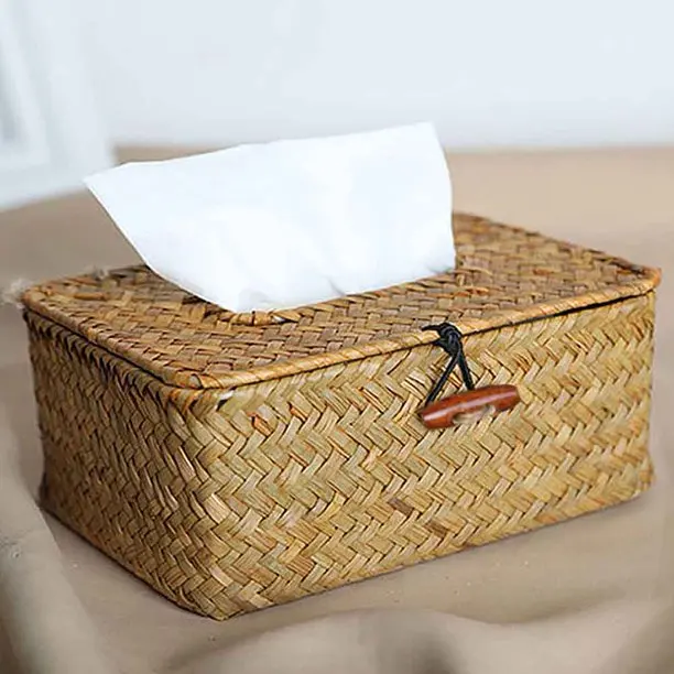 Hot Sale Natural Woven Seagrass Tissue Box Cover Storage Basket in Rattan/Wicker Jennie +84 909 801 508