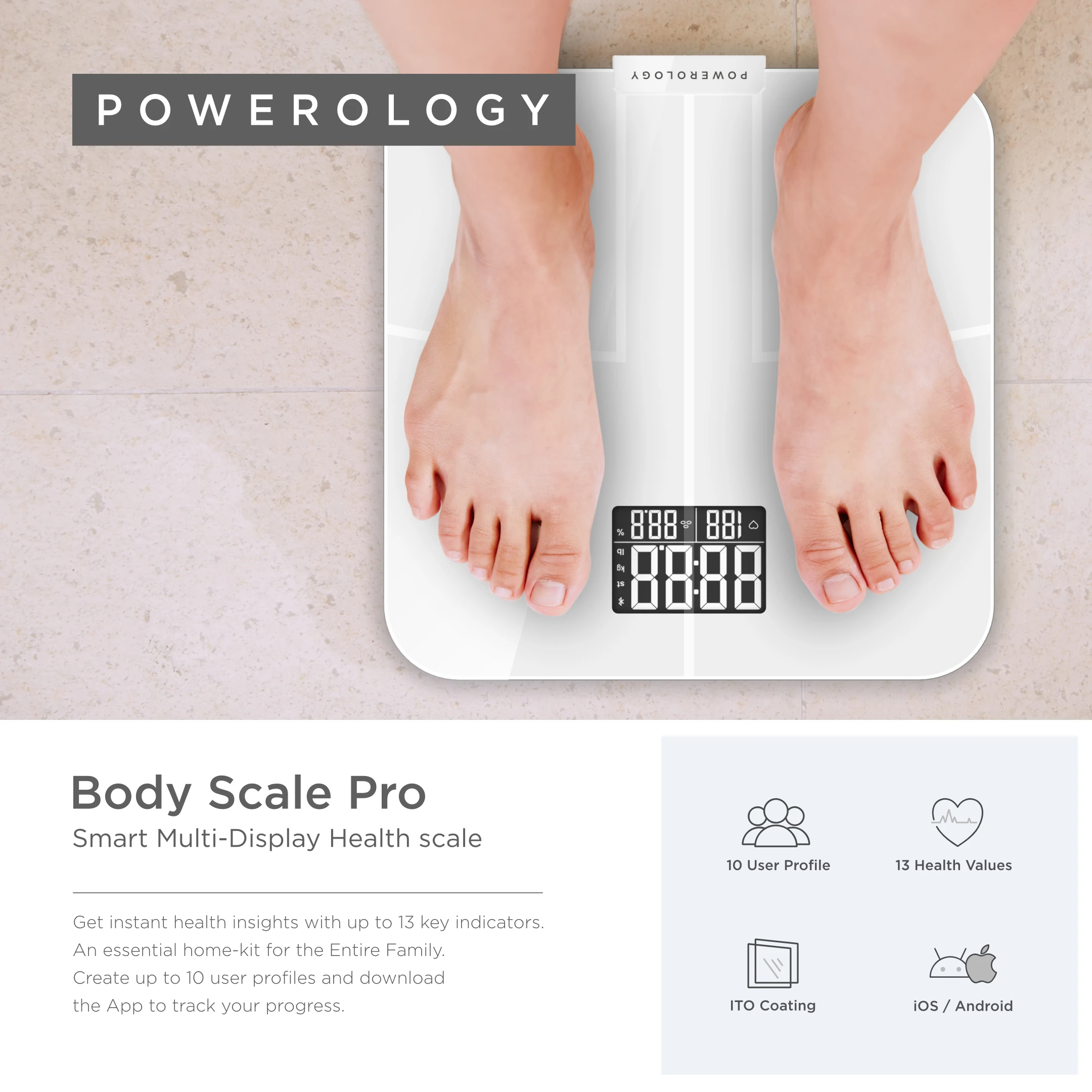 Умные весы для тела Powerology измерение 13 показателей здоровья расчет ИМТ оценки уровня жира