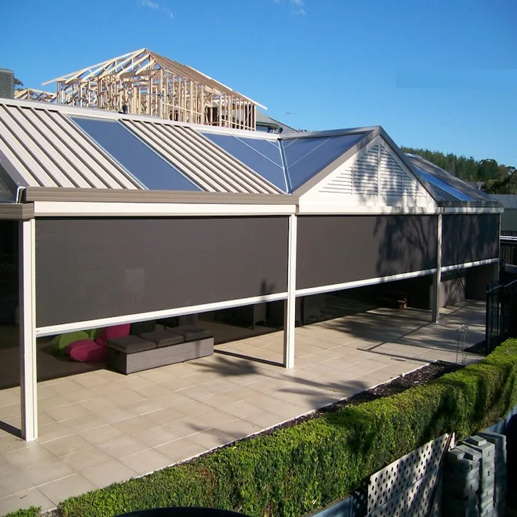 Patio Door Blind Manufacture Outdoor Zip Track Windproof Manual Blind Curtains With Comfy Motor Wifi Battery Blind