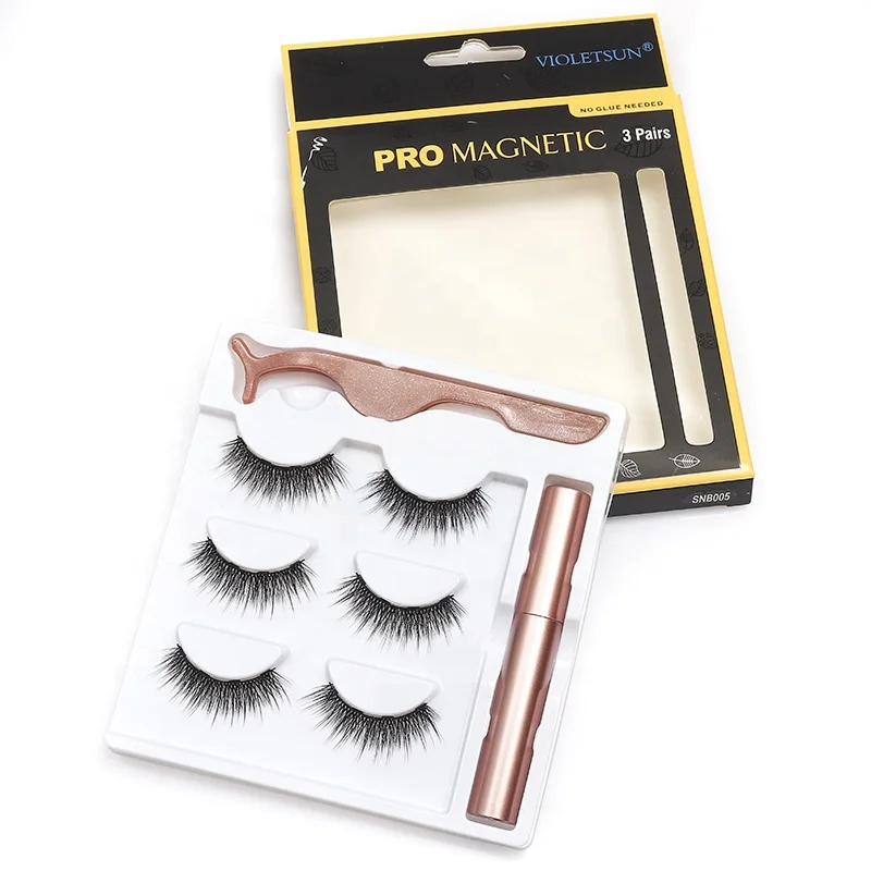 2020 new style wholesale 3 pairs 3D korean magnetic eyeliner and magnetic eyelash kit