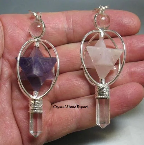 Wholesale High Quality Rose Quartz Amethyst Spinning Merkaba Star Pendulum  Gemstone Dowsing Pendulum For Sale