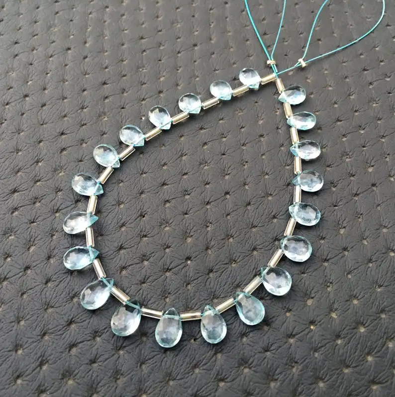 Very Stunning 21 Pieces Natural Blue Topaz Gemstone Faceted Pear Shape Beads