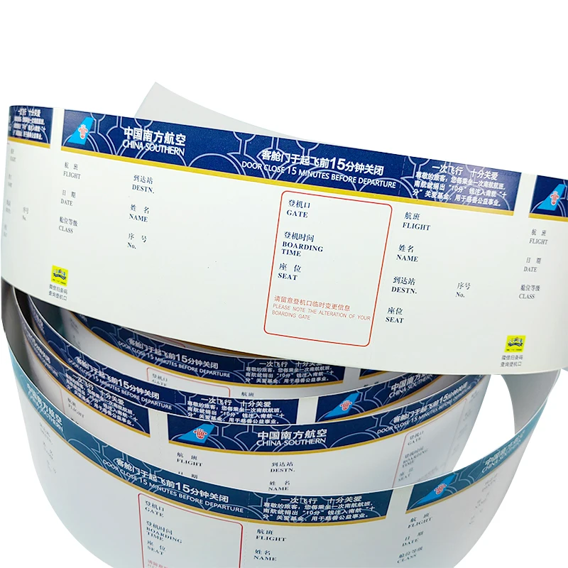 GH-Printing Wholesale Custom thermal paper Airline air flight tickets Boarding Pass Printing Airplane Ticket High quality