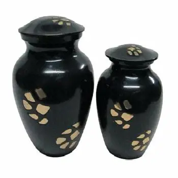 Black Color Crematorium Urns With Gold Paw Print Set Of 2 Brass Cremation Urn For Pet Premium Keepsake Cremation Urn