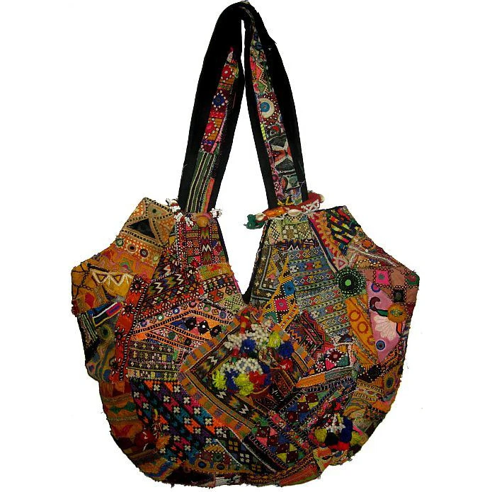 Hippy Indian Pom Pom Cotton Banjara Ladies Shoulder Bags, Handmade Beautiful Bohemian Bag