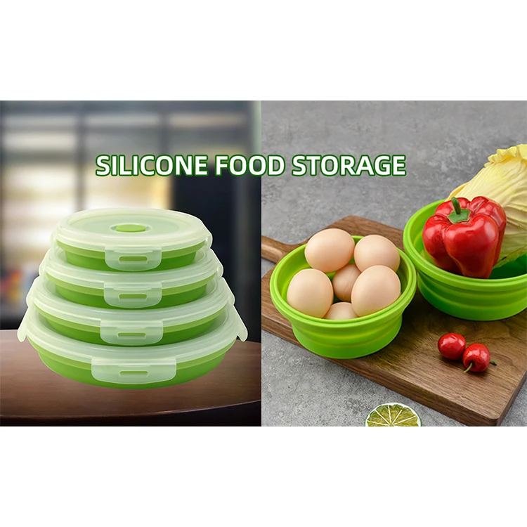 Airtight Collapsible Silicone Lunch Box Food Storage Containers With Lids