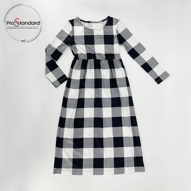 
Casual Long Sleeve Ankle Length Baby Girl Plaid Elastic Dress 